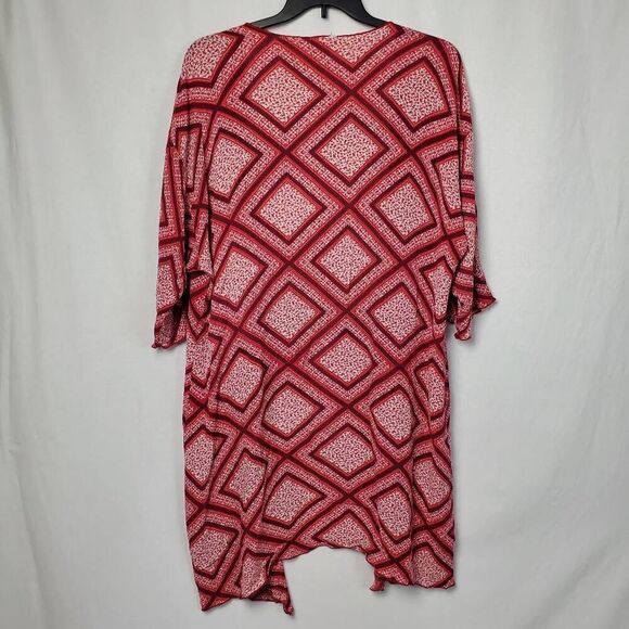 LuLaRoo Large Red/Pink Print Open Front Fly-away Light weight Cover Cardigan - Picture 5 of 9